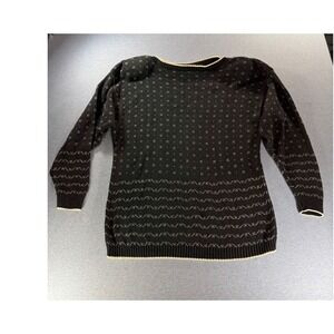 Vintage Lizsport 90s USA Made Black Cotton Geometric Knit Sweater Large